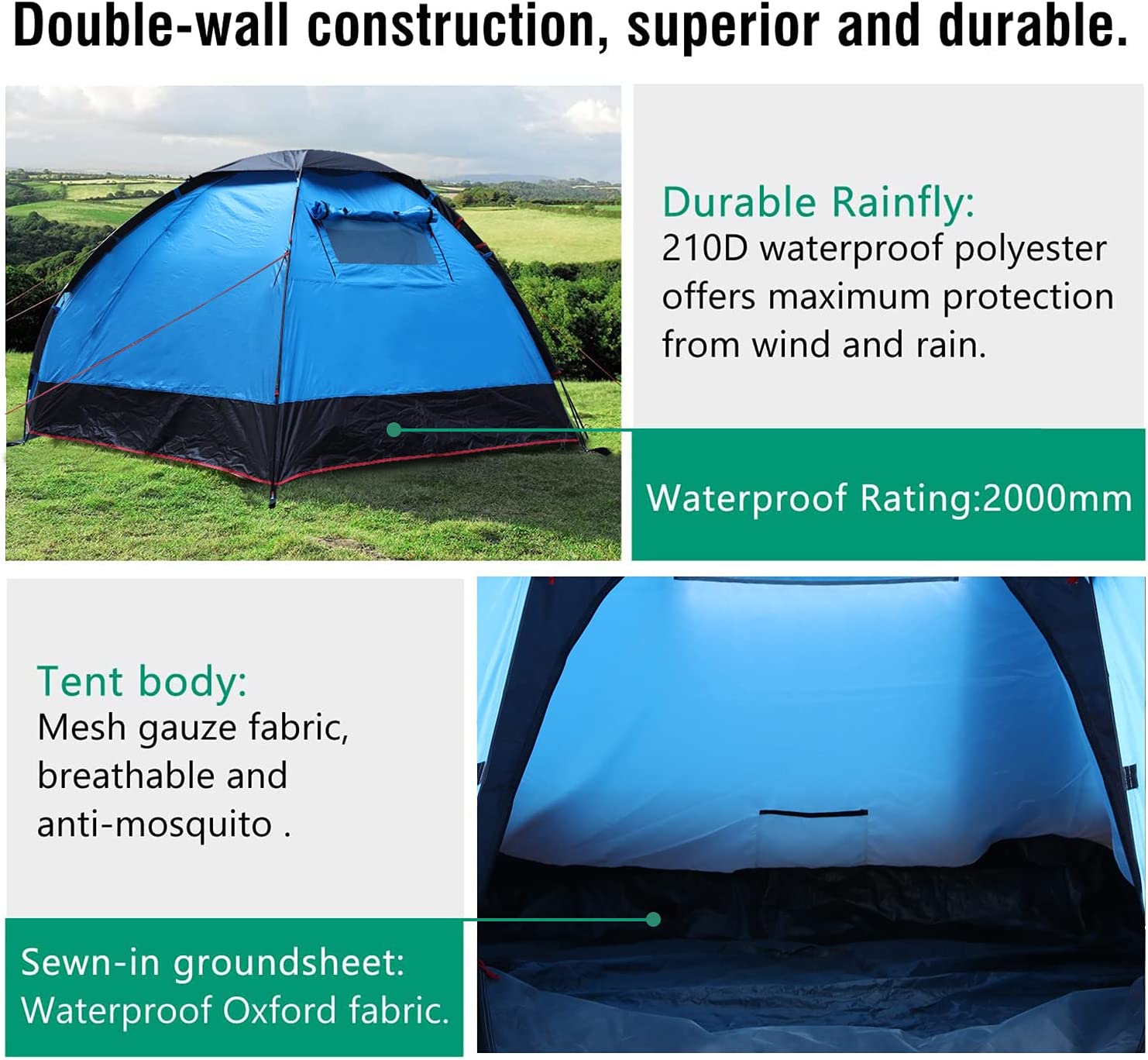 double layer tent MoKo Emergency Survival Tent, Waterproof Family Camping Dome Tent 3 Pe – Mokodirect