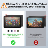MoKo Case Fits All-New Kindle Fire HD 10 & 10 Plus Tablet (11th Generation, 2021 Release) 10.1", Full Body Rugged Hands-Free Viewing Stand Back Cover with Screen Protector, Dark Blue