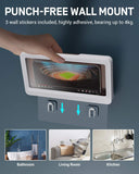 MoKo Shower Phone Holder, Waterproof Phone Wall Mount for Bathroom Bathtub Kitchen with Touchable Screen Wall Stickers Fits with iPhone 13/13 Pro, Galaxy S21, Smartphone up to 6.8", White & Chocolate