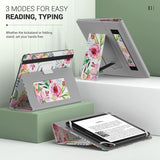 MoKo Universal Case for 6",6.8",7" Kindle eReaders Fire Tablet - Kindle/Kobo/Voyaga/Lenovo/Sony Kindle E-Book Tablet, Lightweight PU Leather Folio Shell Cover Case, with Hand Strap/Kickstand, Flowers