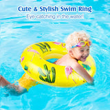 MoKo Flamingo Inflatable Pool Floats for Kids Adults, 31.5" Diameter Swim Rings Swimming Pool Float Tube Cute Round Swimming Tube Water Fun Beach Pool Toys with Repair Patch for Summer Party - Yellow