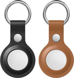 MoKo 2-Pack Key Ring Case for AirTag 2021, Soft Genuine Leather AirTag Tracker Case with Keychain, Anti-Loss AirTag Holder Cover for Car Keys, Bags, Backpacks, Black & Blue