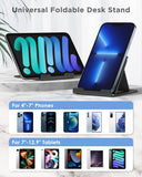 MoKo Phone/Tablet Stand, Aluminum Foldable Desktop Phone Holder for 4-12.9" Device, Fit with iPhone 13 iPad 9 iPad Mini 6, iPhone 12 Pro/iPad Air 4/3, Mini 5/4/3/2/1, Galaxy S20- Large, Black