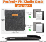 MoKo Sleeve Compatible with Kindle Oasis 2019 / 2017, Protective Felt Accessories Cover Case Pouch Bag with Dual Pockets Fits 7 Inch Kindle Oasis E-Reader, Dark Gray