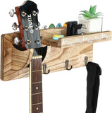 MoKo Guitar Wall Mount with 3 Hooks, Wood Guitar Wall Hanger Rack with Shelf Pick Holder, Guitar Holder Wall Stand Bass Guitar Bracket Organizer for Acoustic Electric Guitar Banjo Mandolin