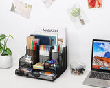 MoKo Desk Organizer with Drawer, Mesh Office Supplies Caddy Stationary Accessories Storage Desktop Holder with 7 Compartments for Notebook, Pens, Pencils, Makeups, Small Household Supplies, Black