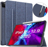 MoKo Case Fit iPad Pro 12.9 Inch 2020 (4th Gen) 2018 (3rd Gen) with Elastic Pencil Holder, [Support Apple 2 Pencil Charging] Slim Lightweight Smart Shell Stand Cover, Auto Wake/Sleep, Indigo