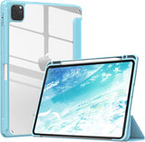 MoKo Case Fit New iPad Pro 12.9 Inch Case 2021/2020/2018 (5th/4th/3rd Gen) with Pencil Holder, Soft TPU Frame Hard PC Clear Transparent Back Shell for iPad Pro 12.9-inch, Auto Wake/Sleep, Daisy Blue