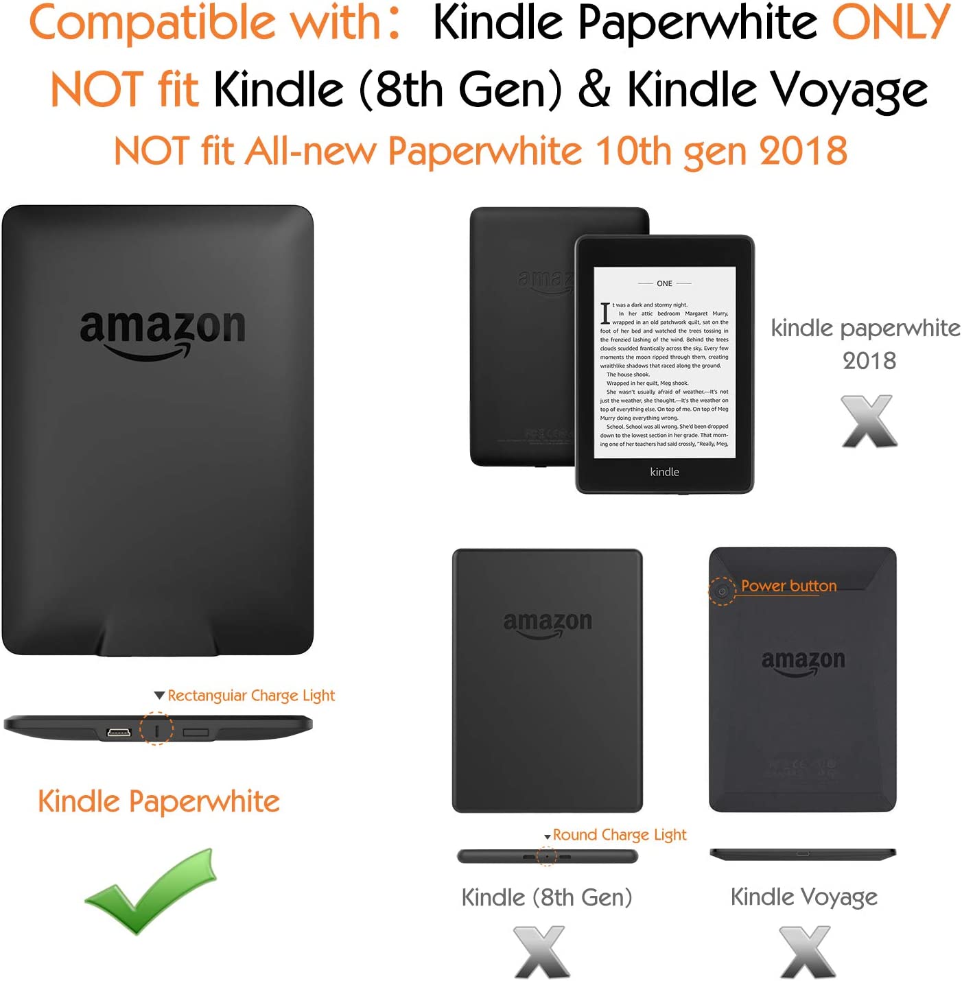 Étui MOKASE Compatible Kindle Paperwhite 5e/6e/7e Génération (2012-2016) - Réveil Automatique, Cuir Synthétique