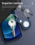MoKo 2-Pack Key Ring Case for AirTag 2021, Soft Genuine Leather AirTag Tracker Case with Keychain, Anti-Loss AirTag Holder Cover for Car Keys, Bags, Backpacks, Black & Blue