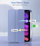 MoKo iPad Mini 6 Case with Pencil Holder (8.3 Inch,2021 Model), iPad Mini 6th Generation Case [Apple Pencil 2nd Charging], Trifold Stand Smart Case with Soft TPU Back, Auto Sleep/Wake, Lavender Purple
