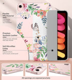 MoKo Case Fit New iPad Mini 6 2021 (6th Generation 8.3 inch), Soft TPU Translucent Frosted Back Cover Slim Smart Shell Stand Folio Case for iPad Mini, Auto Wake/Sleep, Fragrant Flowers