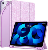 MoKo Case Fit iPad Air 5th/4th Generation 10.9 Inch 2022/2020 with Pencil Holder, [Support Touch ID and iPad 2nd Pencil Charging/Pair], Trifold Stand Smart Case Soft TPU Back, Navy Blue