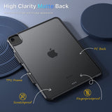 MoKo Case for iPad Air 5th/4th Gen. 10.9 Inch 2022/2020/Pro 11 2021/2020/2018 with Pencil Holder, Hard PC Clear Back Cover, TPU Air-Pillow Edge Bumper Shockproof, Support Apple Pencil 2 Charging,Black