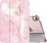 MoKo Case Fit New iPad Mini 6 2021 (6th Generation, 8.3-inch) - Slim Lightweight Hard Clear Back Shell Stand Cover with Translucent Frosted Back Protector, with Auto Wake/Sleep, Marble Gold Green