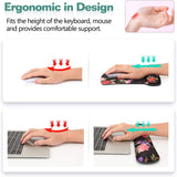 MoKo Keyboard Wrist Rest Pad and Mouse Pad Wrist Support Set, Ergonomic Raised Memory Foam Cushion, Non Slip Rubber Base [Pain Relief] for Office, Computer, Laptop, Typist, Gamer - Black with Roses
