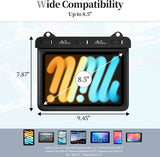 MoKo Waterproof Tablet Case Compatible with Fire HD 8/Fire 7, iPad Mini 6/5/4/3, Galaxy Tab Pro 8.4, Tab S2/Tab E/Tab A 8.0 8.4 Up to 8.5",Stand Holder Dry Bag for Bathroom Kitchen Stand Pouch, Black