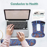 MoKo Keyboard Wrist Rest Pad and Mouse Pad Wrist Support Set, Ergonomic Raised Memory Foam Cushion, Non Slip Rubber Base [Pain Relief] for Office, Computer, Laptop, Typist, Gamer - Blue with Prints