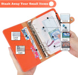 MoKo Budget Binder with Zipper Envelopes,A6 Binder Notebook,6-Ring Loose-Leaf PU Leather Binder Cover Folder Budget Planner with 12-Pack Clear Cash Envelopes Pockets & Label Stickers, Orange-red