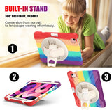MoKo Case for iPad Air 5th/4th Generation 2022/2020 10.9 Inch for Kids with Pencil Holder, Shockproof Heavy Duty Protective Case with 360 Degree Rotate Stand, Hand Strap, Shoulder Strap, Multicolor A