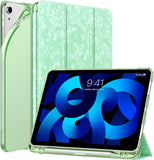 MoKo Case Fit iPad Air 5th/4th Generation 10.9 Inch 2022/2020 with Pencil Holder, [Support Touch ID and iPad 2nd Pencil Charging/Pair], Trifold Stand Smart Case Soft TPU Back, Navy Blue