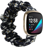 MoKo Elastic Band Compatible with Fitbit Versa 3 / Sense, Stretchy Fabric Scrunchie Bands Scrunchy Wrist Band Replacement Strap Watchband for Women Girl, S, Black