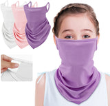 MoKo Kids Bandana Face Mask with Filter Pocket Ear Loops, 3 Pack Neck Gaiter Balaclava for Cycling Gator for Boys Girls