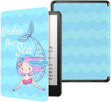 MoKo Case for 6.8" Kindle Paperwhite (11th Generation-2021) and Kindle Paperwhite Signature Edition, Light Shell Cover with Auto Wake/Sleep for Kindle Paperwhite 2021 E-Reader, Green Dinosaur on Blue