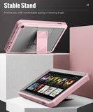 MoKo Case Fits with Amazon All-New Kindle Fire 7 Tablet (2022 Release-12th Generation) Latest Model 7", Full Body Rugged Hands-Free Viewing Stand Back Cover with Screen Protector, Gray/Pink