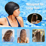 MoKo Swim Cap for Long Hair, Women Men Swimming Hat with Earplugs Nose Clip Set Large Space Full Protection Silicone Swimming Cap for Thick Curly Hair & Dreadlocks Weaves Braids, L Size, Black