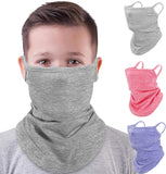 MoKo Kids Neck Gaiter Face Mask, 3 Pack Scarf Bandana Mask with Ear Loops UV Sun Protection Outdoors Balaclava for Girls Boys