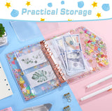 MoKo A6 Budget Binder Notebook,Glittering Quicksand Spangles Binder Cover, Clear PVC Looseleaf Folder with 12 Zipper Pockets & Blank Papers, 16 Sticky Labels for School Office, Colorful Stars