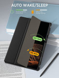 MoKo Case for Samsung Galaxy Tab S8 Ultra 14.6" 2022 (SM-X900/X906/X906B/X906U/X906N) Case with S-Pen Holder, Tablet Trifold Cover Case Transparent PC Back Shell with Back Pen Slot/Auto-Wake, Black