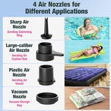 MoKo Portable Electric Air Pump with 4 Nozzles, USB Rechargeable Cordless Mini Battery Air Pump Quick Inflate Deflate for Air Mattress Bed Swimming Ring Vacuum Storage Bags Pool Floats, Black