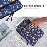 MoKo 9-11 Inch Tablet Sleeve Bag Carrying Case with Storage Pockets Fits iPad air 5 10.9" 2022, iPad Pro 11 2021/2020, iPad 9/8/7th Gen 10.2, iPad Air 4 10.9, Tab A 10.1, Tab S8 11", Blue Flowers