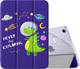 MoKo Case Fit New iPad Mini 6 2021 (6th Generation 8.3 inch), Soft TPU Translucent Frosted Back Cover Slim Smart Shell Stand Folio Case for iPad Mini, Auto Wake/Sleep, Green Dinosaur on Blue