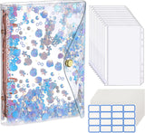 MoKo A6 Budget Binder Notebook,Glittering Quicksand Spangles Binder Cover, Clear PVC Looseleaf Folder with 12 Zipper Pockets & Blank Papers, 16 Sticky Labels for School Office, Colorful Stars