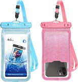 MoKo Waterproof Phone Pouch Holder Floating 2-Pack, IPX8 Glitter Waterproof Case Dry Bag Compatible for iPhone 13/13 Pro Max/iPhone 12 Mini/12 Pro Max 11 Pro Max/X/Xs Max/8/7/6/SE 3, Galaxy S20/S21