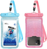 MoKo Waterproof Phone Pouch Holder Floating 2-Pack, IPX8 Glitter Waterproof Case Dry Bag Compatible for iPhone 13/13 Pro Max/iPhone 12 Mini/12 Pro Max 11 Pro Max/X/Xs Max/8/7/6/SE 3, Galaxy S20/S21