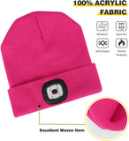 MoKo LED Beanie Hat with Light, Unisex Winter Knitted Warm Hands Free Headlamp Cap for Running Hiking Night Lighted Hat Men Women (Batteries NOT included), Magenta