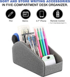 MoKo Remote Control Holder, Leather TV Remote Organizer Remote Caddy Desktop Organizer 5 Compartments for Remote Controllers, Office Supplies, Media Accessory Storage & Organizer - Dark Gray