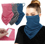 MoKo Scarf Mask Bandana with Ear Loops 3 Pack, Neck Gaiter Balaclava with Filter Pocket Face Mask for Outdoor for Women Men