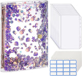 MoKo A6 Budget Binder Notebook,Glittering Quicksand Spangles Binder Cover, Clear PVC Looseleaf Folder with 12 Zipper Pockets & Blank Papers, 16 Sticky Labels for School Office, Colorful Stars
