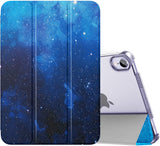 MoKo Case Fit New iPad Mini 6 2021 (6th Generation, 8.3-inch) - Slim Lightweight Hard Clear Back Shell Stand Cover with Translucent Frosted Back Protector, with Auto Wake/Sleep, Green Dinosaur on Blue
