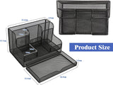 MoKo Desk Organizer with Drawer, Mesh Office Supplies Caddy Stationary Accessories Storage Desktop Holder with 7 Compartments for Notebook, Pens, Pencils, Makeups, Small Household Supplies, Black