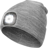 MoKo LED Beanie Hat with Light, Unisex Winter Knitted Warm Hands Free Headlamp Cap for Running Hiking Night Lighted Hat Men Women (Batteries NOT included), Gray