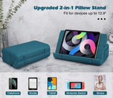 MoKo Tablet Pillow Holder, Foldable Soft Pillow Tablet Stand Up to 12.9", Sofa Throw Pillow for Xmas Gift, Fit for iPad 9 2021, iPad Mini 6, iPad Pro 12.9(5th Gen)/11,Galaxy Tab S7, Peacock Blue