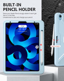 MoKo Case Fit iPad Air 5th/4th Generation 10.9 2022/2020, [Support Touch ID] [Built-in Screen Protector] Full-Body Shockproof Case Smart Shell Stand Cover with Auto Sleep/Wake & Pencil Holder,Sky Blue