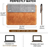 MoKo Laptop Sleeve Fits MacBook Pro M1 Pro/M1 Max 16.2 2021 MacBook Pro 16” /15.4", Surface Book 2 15", Surface Laptop 3 15", HP Chromebook 14, Felt and PU Leather Case Bag with Pocket, Gray&Brown