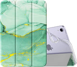 MoKo Case Fit New iPad Mini 6 2021 (6th Generation 8.3 inch), Soft TPU Translucent Frosted Back Cover Slim Smart Shell Stand Folio Case for iPad Mini, Auto Wake/Sleep, Green Dinosaur on Blue